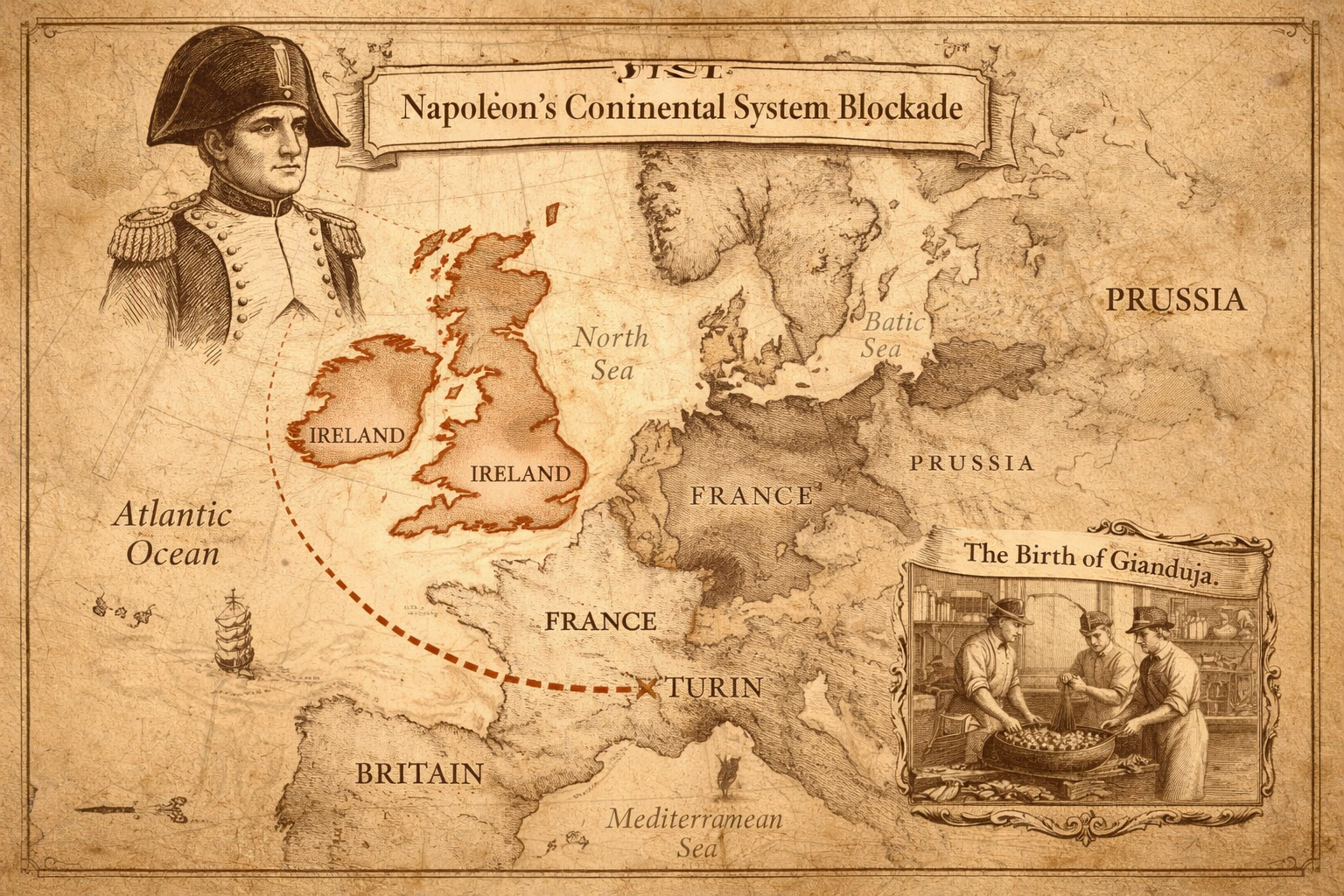 historic map showing Napoleons blockade